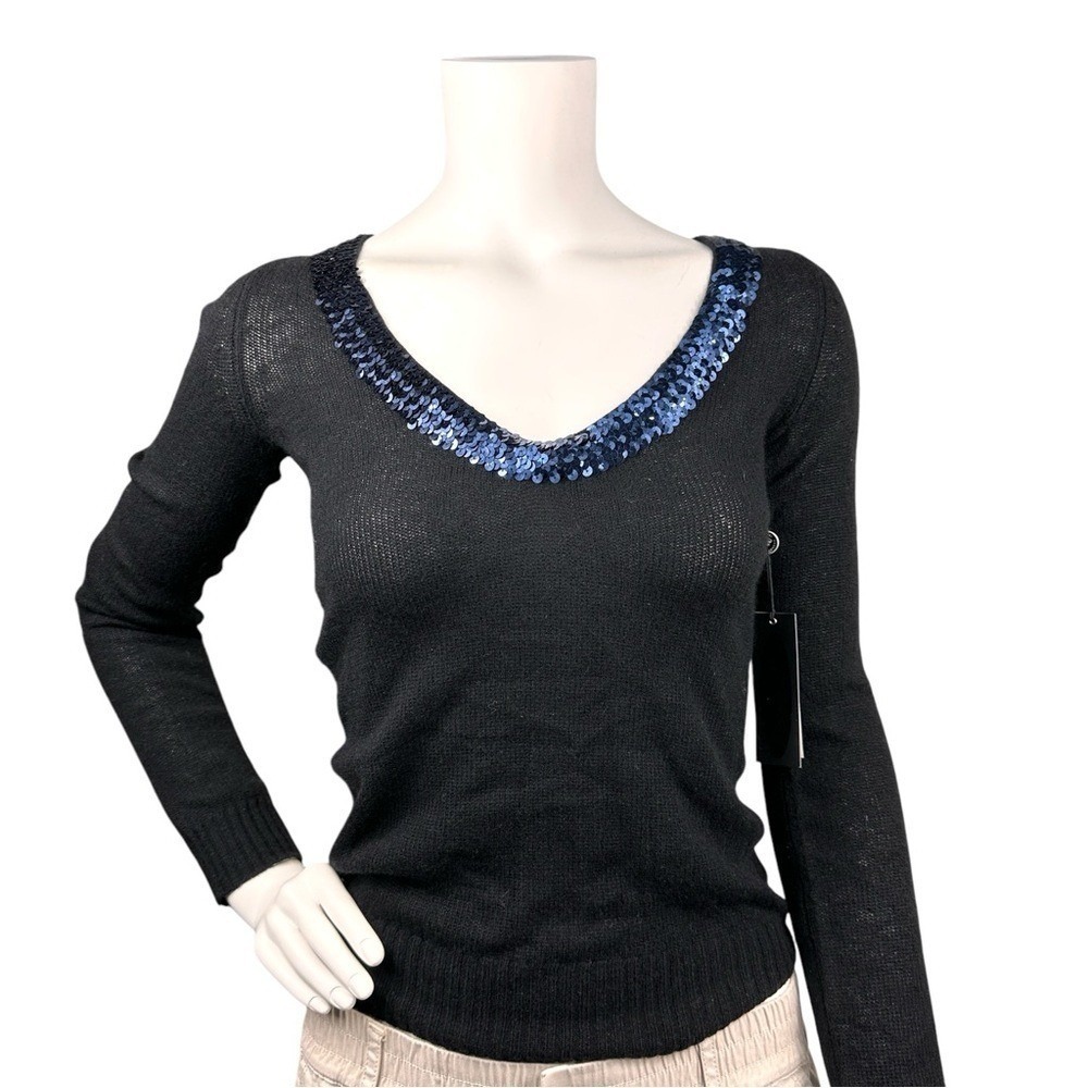Christopher Fischer Cashmere Sequined Sweater XS Black Old Money Chic Elevated